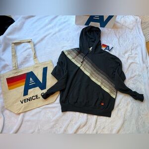 - NWT Aviator Nation Relaxed Cross Stripe  Pullover Hoodie  XS + Tote